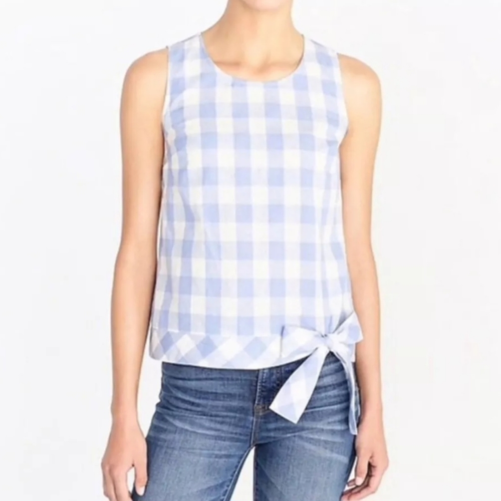 J.Crew Preppy Classic Blue Gingham Check Sleeveless‎ Blouse Top 10